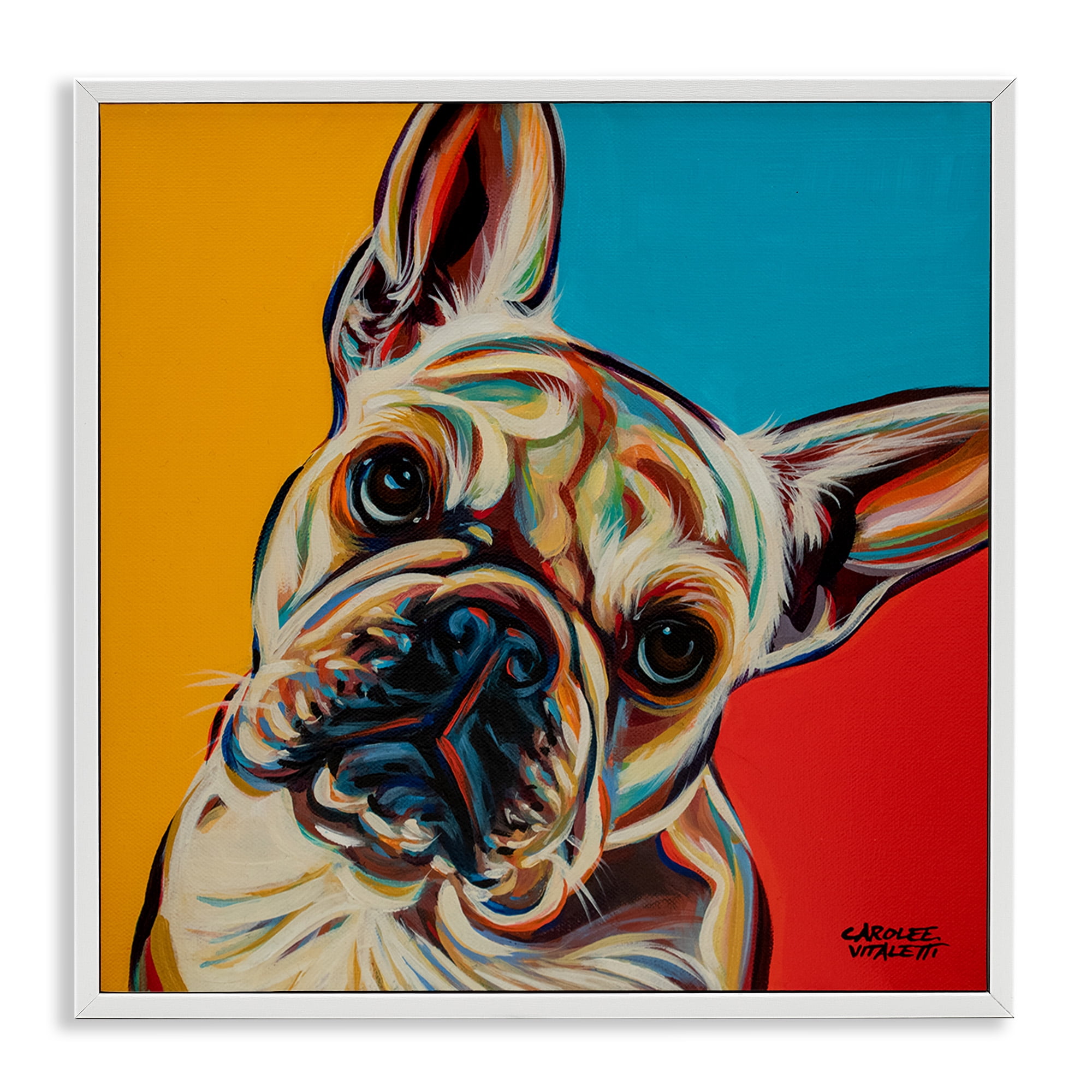 Stupell Industries French Bulldog Pop Portrait Animals & Insects Painting White Framed Art Print Wall Art, 12 x 12