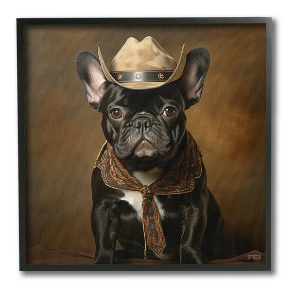 Stupell Industries French Bulldog Portrait Animals & Insects Painting Black Framed Art Print Wall Art, 17 x 17