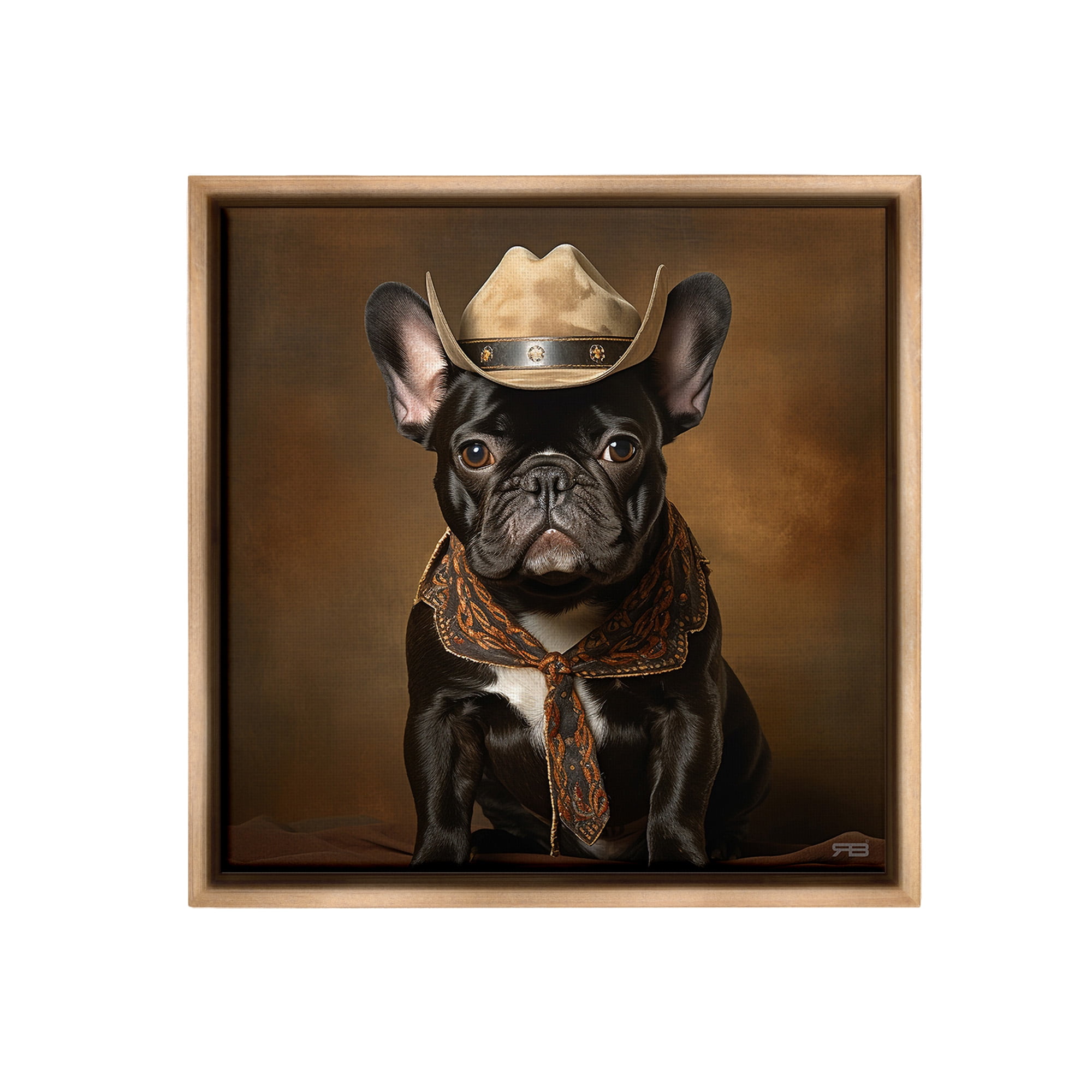 Stupell Industries French Bulldog Portrait Animals & Insects Painting Brown Floater Framed Canvas Art Print Wall Art, 18 x 18