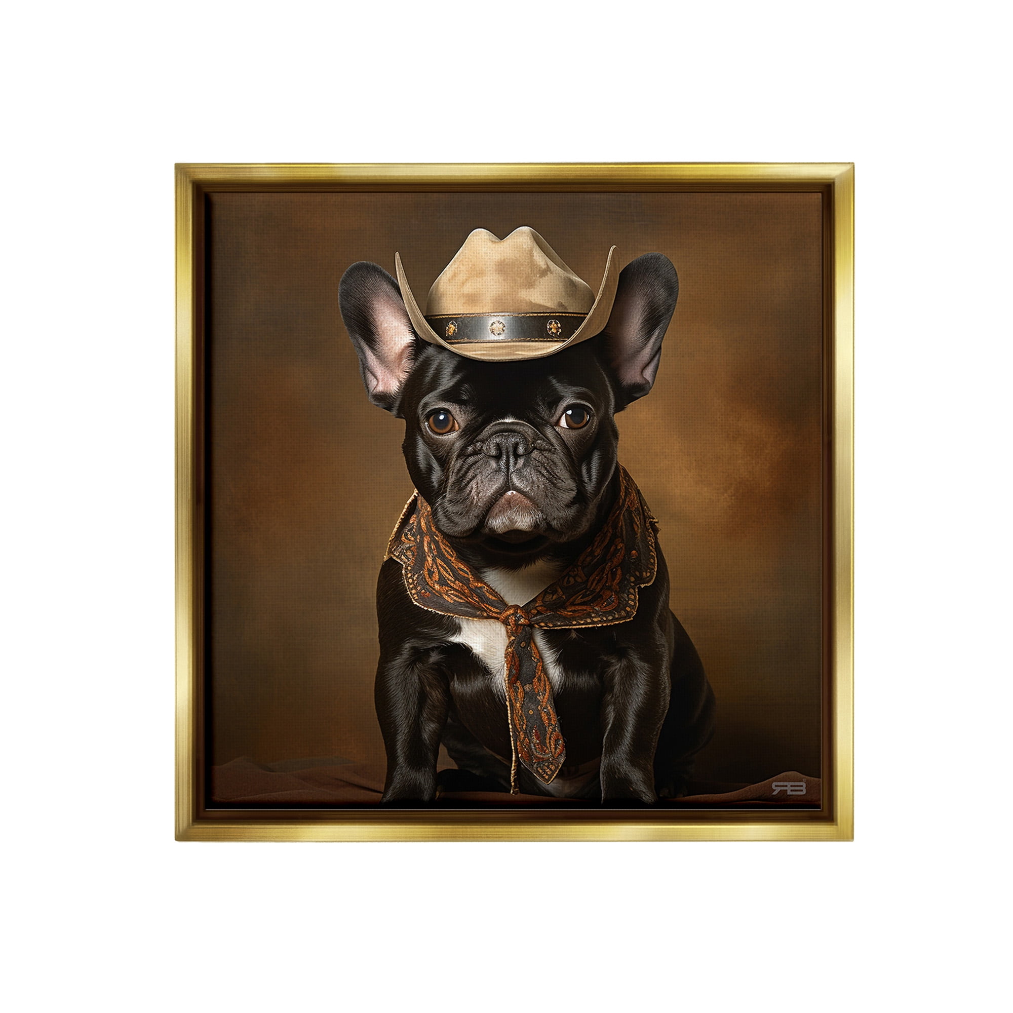 Stupell Industries French Bulldog Portrait Animals & Insects Painting Gold Floater Framed Canvas Art Print Wall Art, 25 x 25
