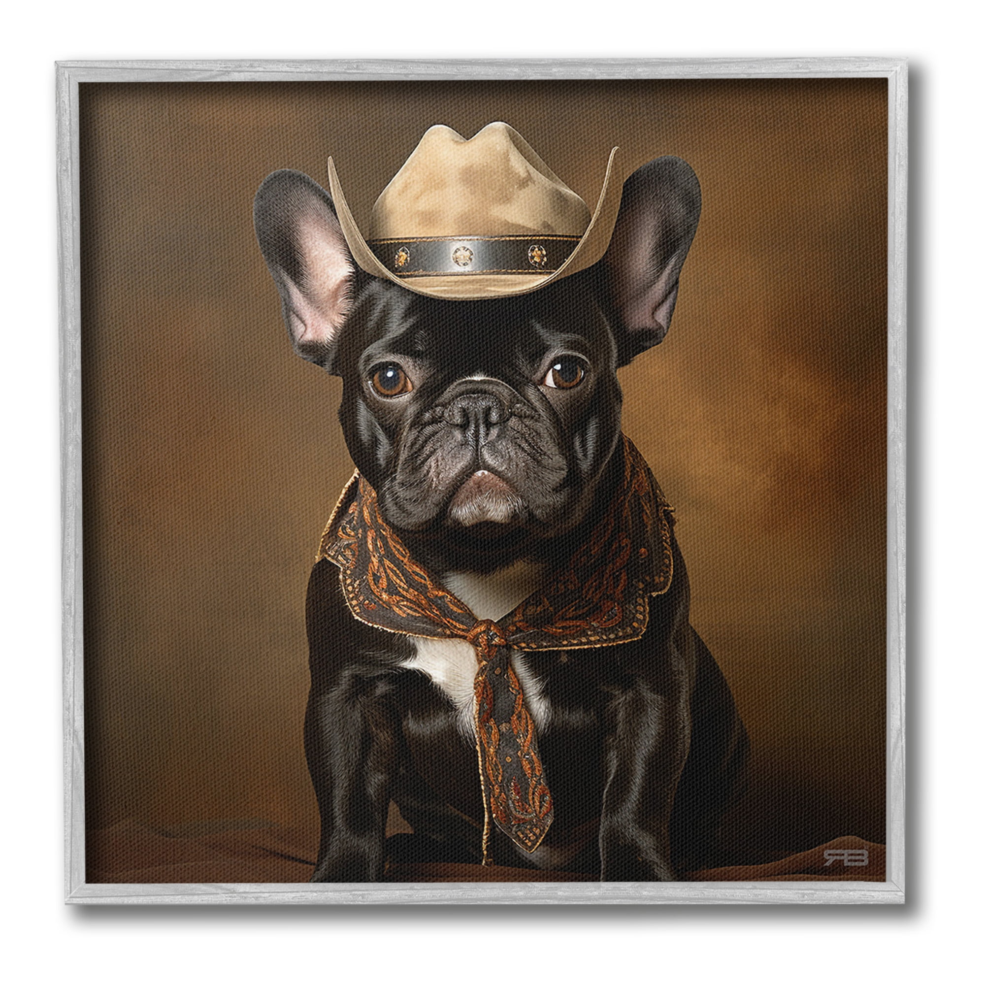 Stupell Industries French Bulldog Portrait Animals & Insects Painting Gray Framed Art Print Wall Art, 12 x 12