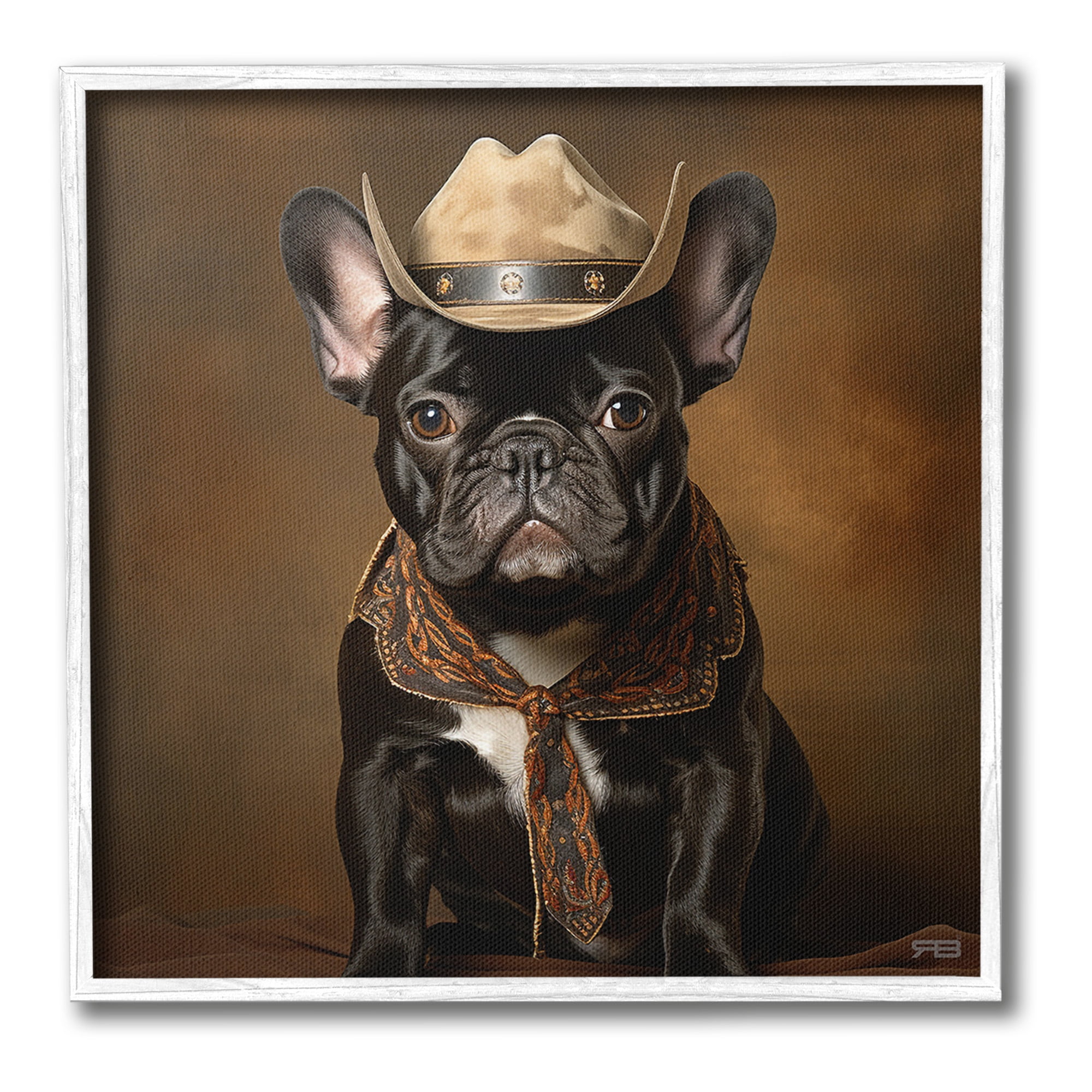 Stupell Industries French Bulldog Portrait Animals & Insects Painting White Framed Art Print Wall Art, 12 x 12