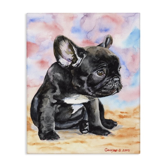 Stupell Industries Cottage French Bulldog Puppy Dog Pet Animal Watercolor Canvas Art, 24 x 30, by George Dyachenko