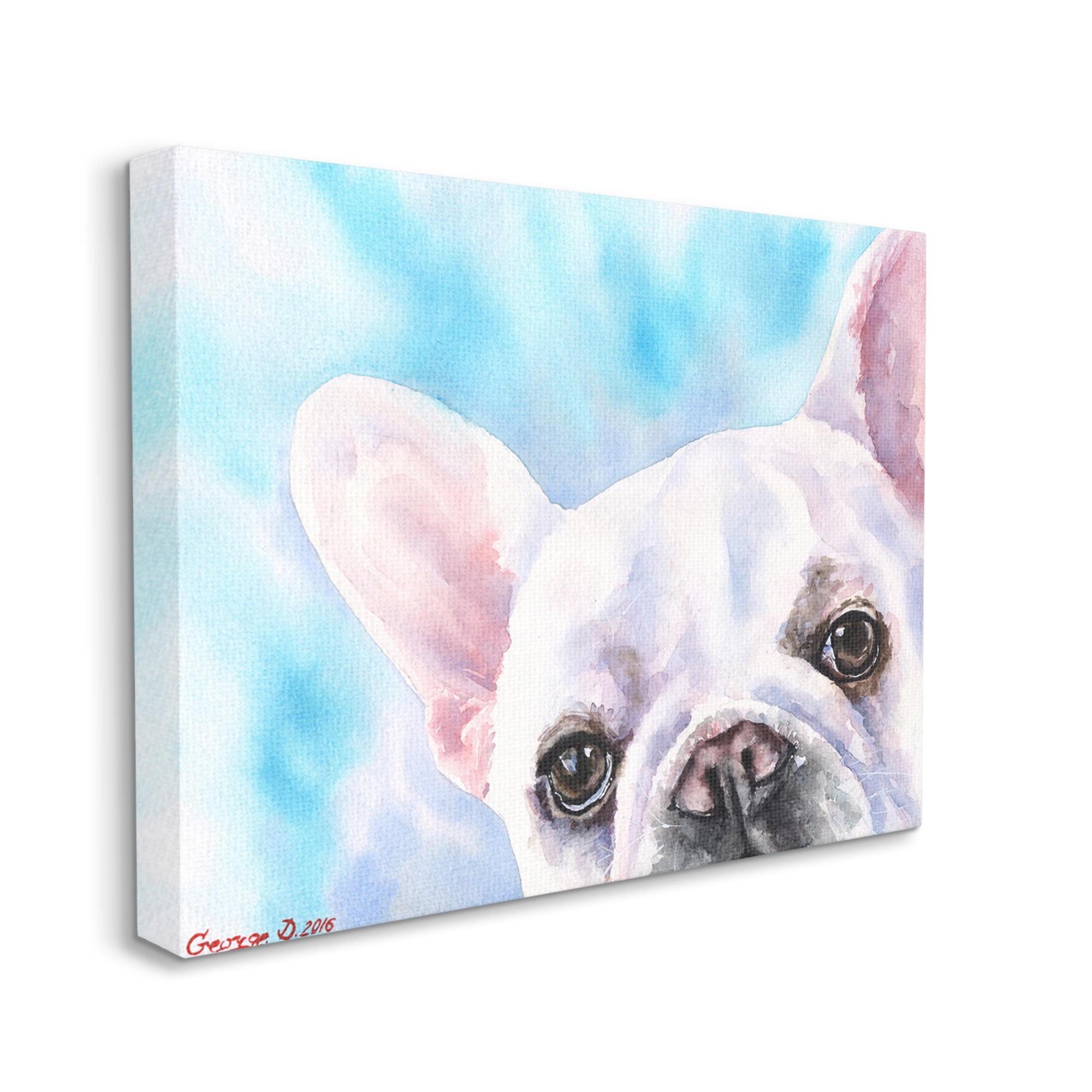Stupell Industries French Bulldog Puppy Eyes Gaze White Blue Canvas Wall Art, 36 x 48, Design by George Dyachenko