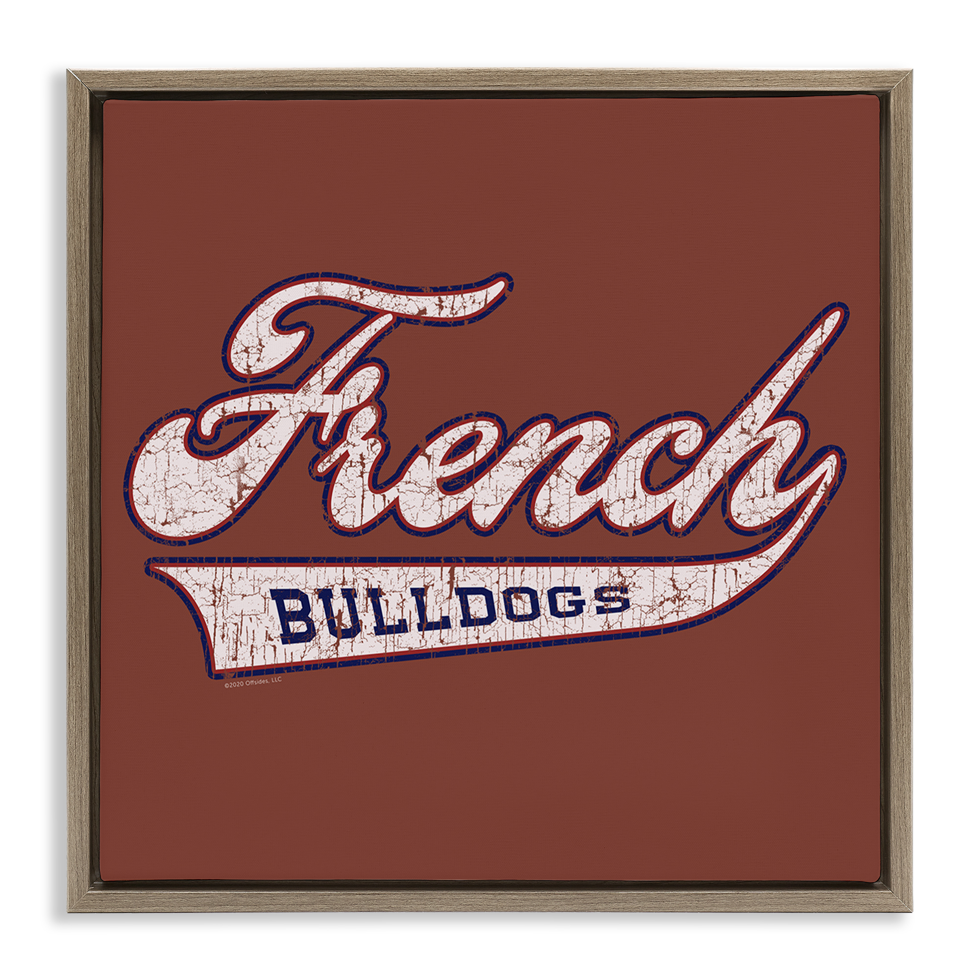 Stupell Industries French Bulldog Varsity Novelty & Humor Painting Brown Floater Framed Canvas Art Print Wall Art, 18 x 18