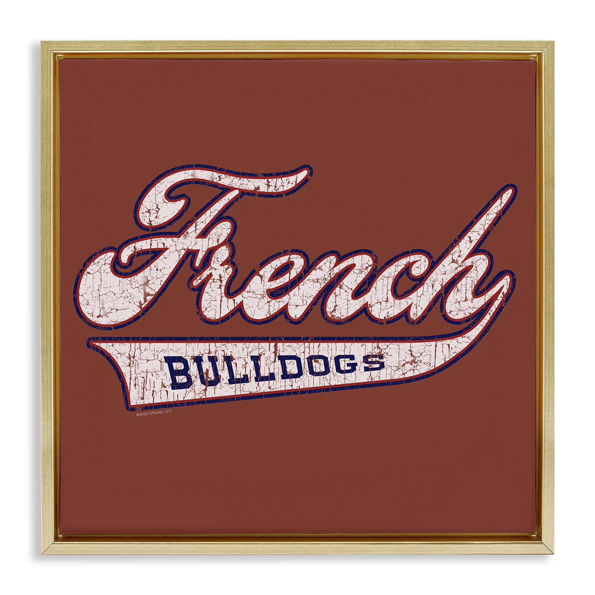 Stupell Industries French Bulldog Varsity Novelty & Humor Painting Gold Floater Framed Canvas Art Print Wall Art, 18 x 18