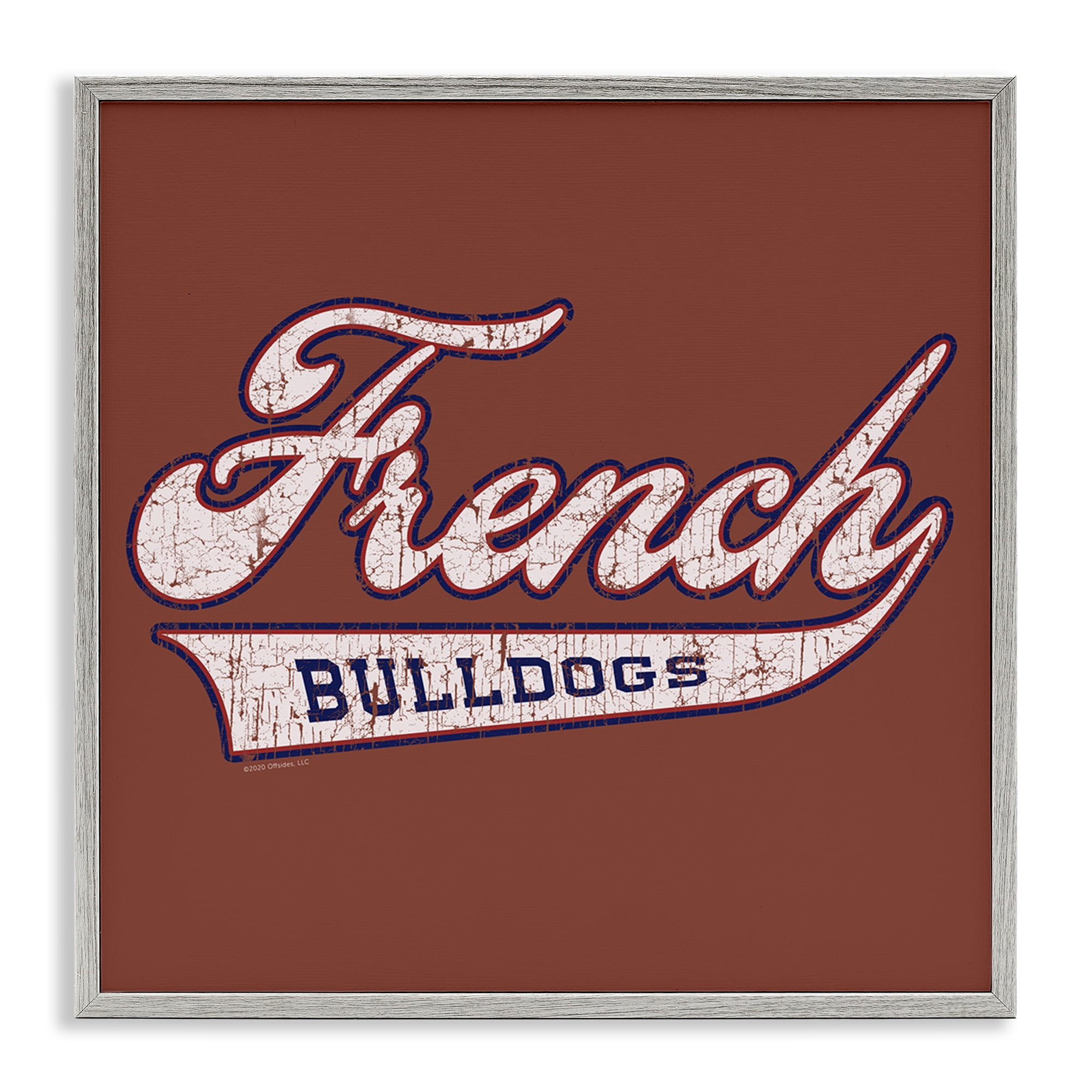 Stupell Industries French Bulldog Varsity Novelty & Humor Painting Gray Framed Art Print Wall Art, 12 x 12