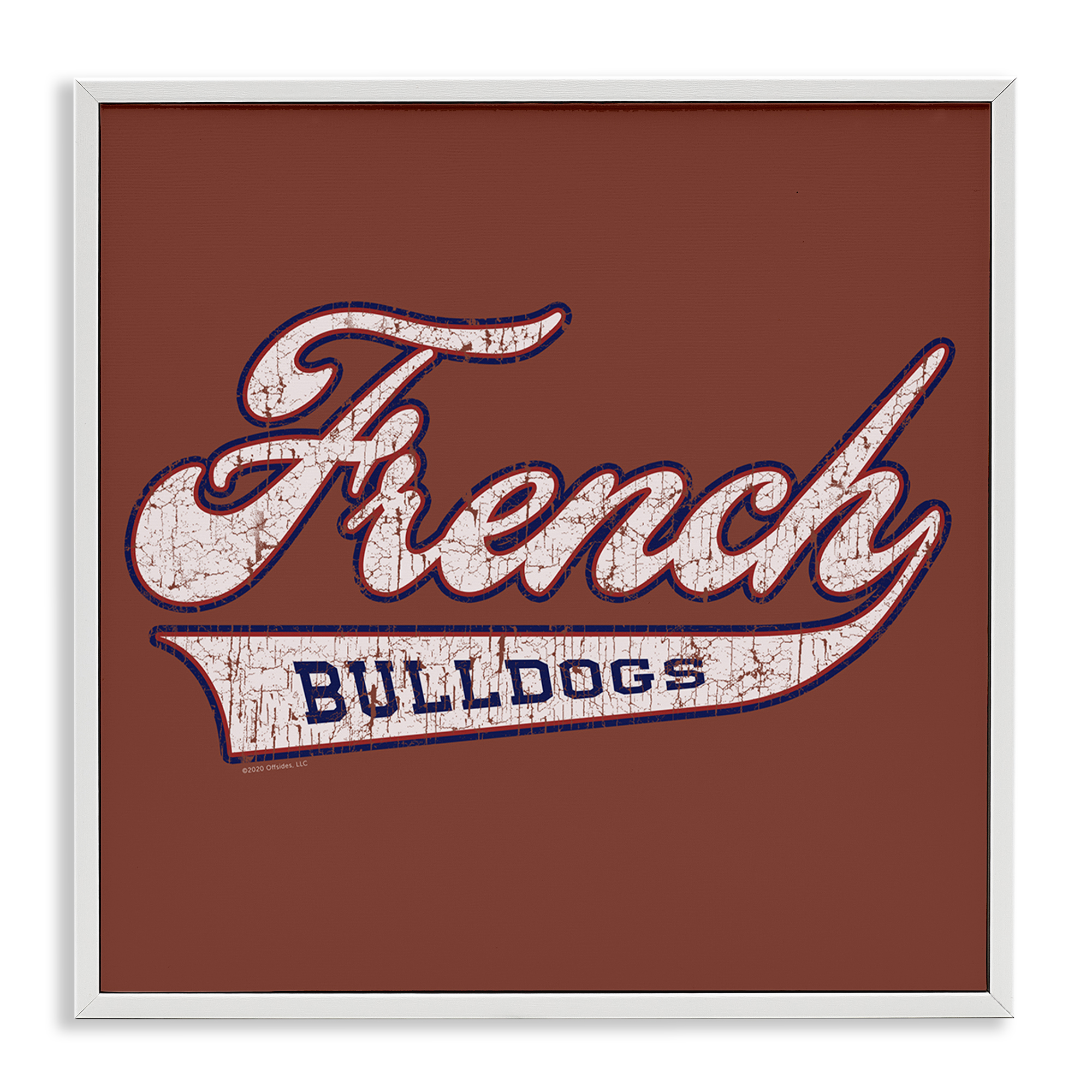 Stupell Industries French Bulldog Varsity Novelty & Humor Painting White Framed Art Print Wall Art, 17 x 17