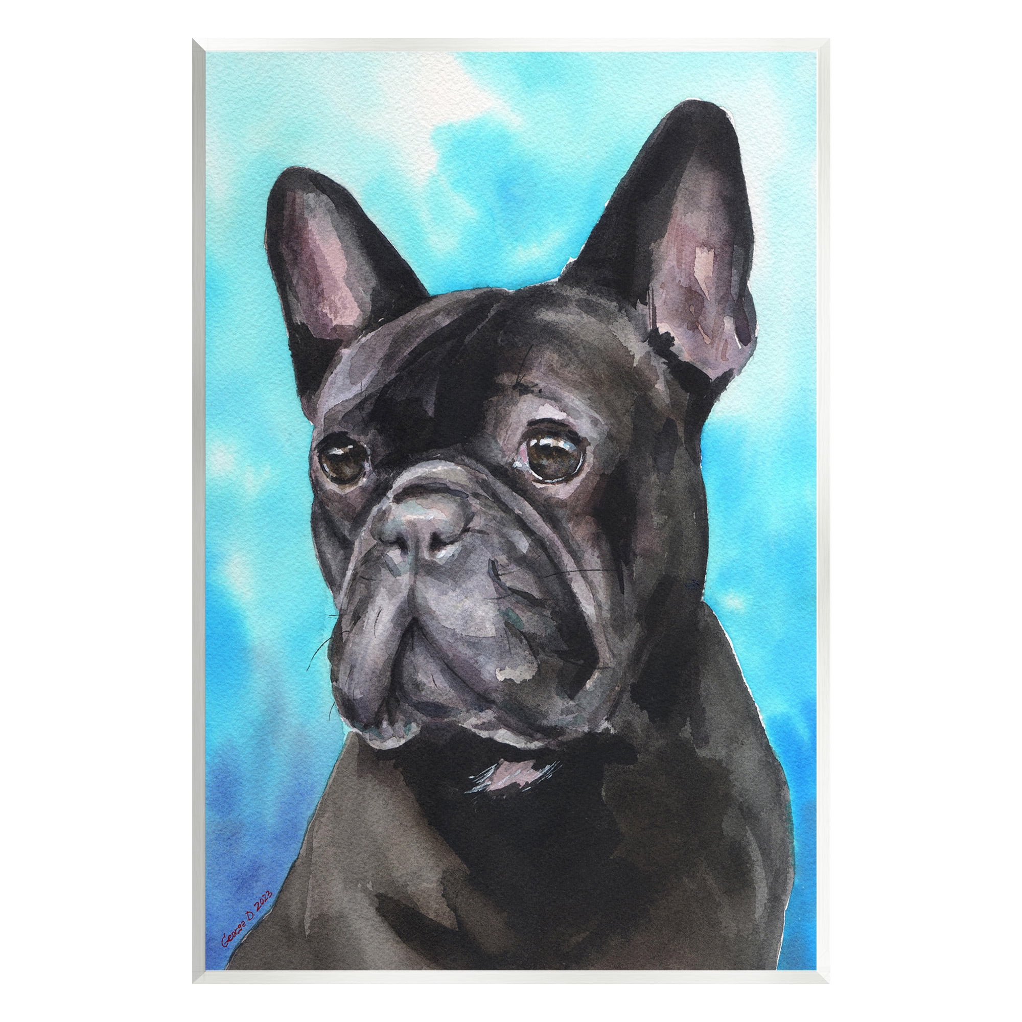 Stupell Industries French Bulldog on Blue Animals & Insects Painting Unframed Art Print Wall Art, 10 x 15