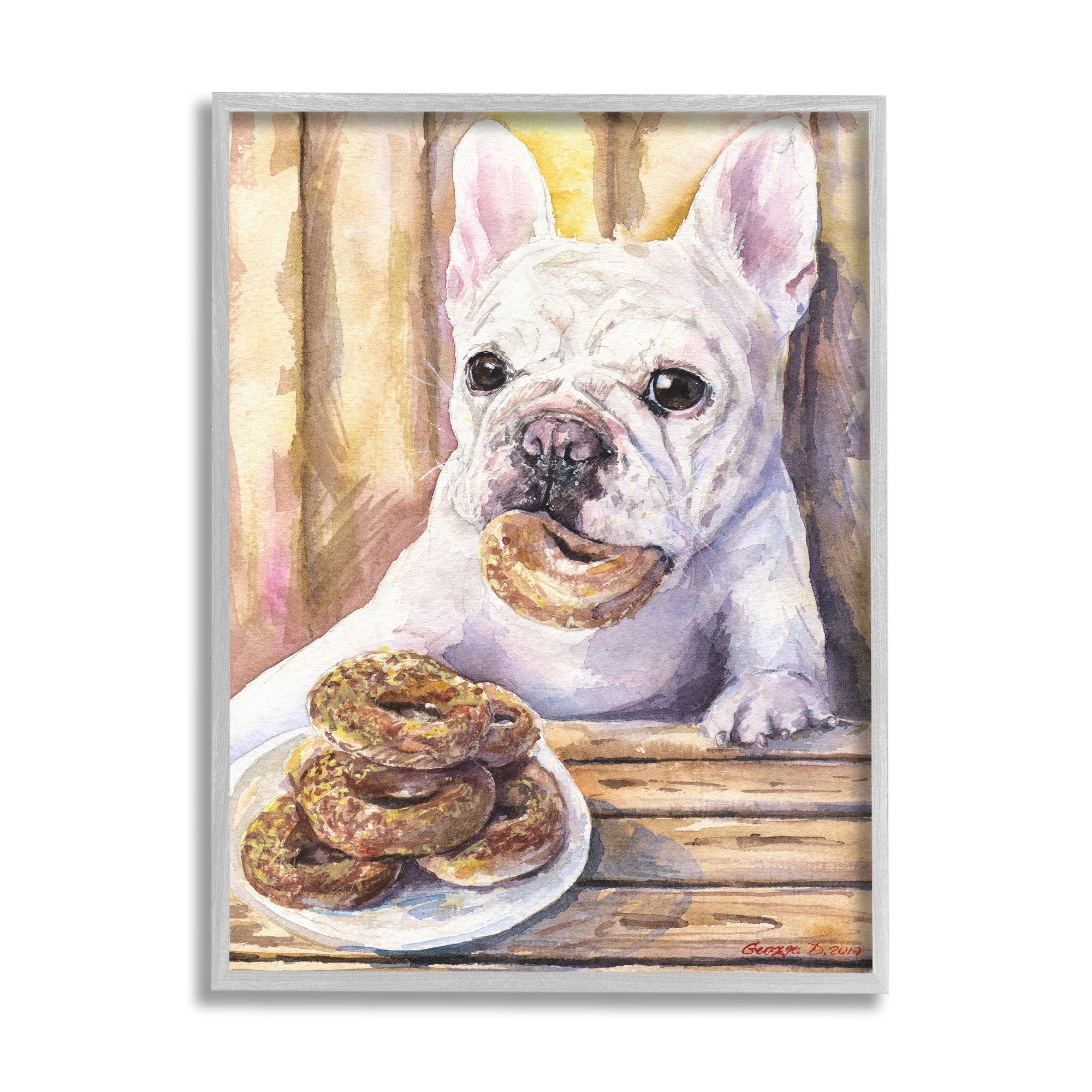 Stupell Industries French Bulldog with Donuts Dessert Pet Dog Black Framed, 11 x 14, Design by George Dyachenko