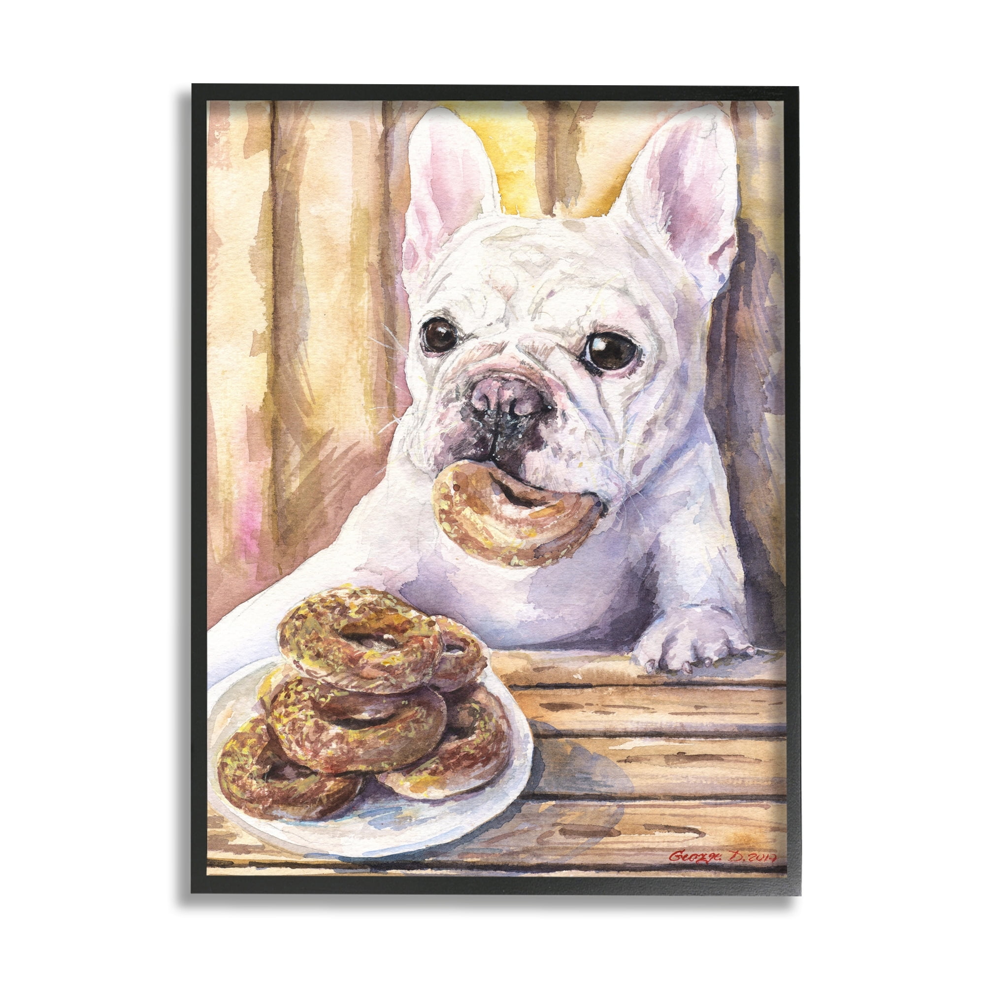 Stupell Industries French Bulldog with Donuts Dessert Pet Dog Black Framed, 24 x 30, Design by George Dyachenko