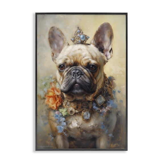 Stupell Industries Art Deco French Bulldog with Ornate Jewelry Black Framed Giclee Art, 12 x 18, by Wumples
