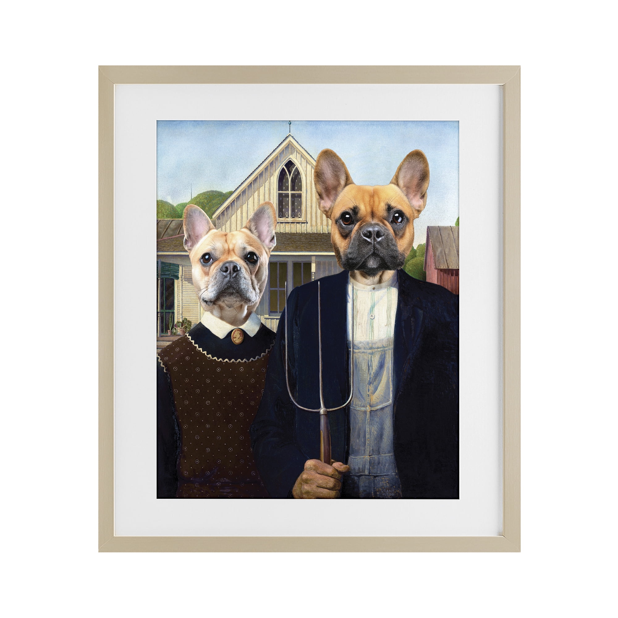 Stupell Industries French Bulldogs Iconic Farmers Birch Framed Print Under Glass, design by Grotto Studios