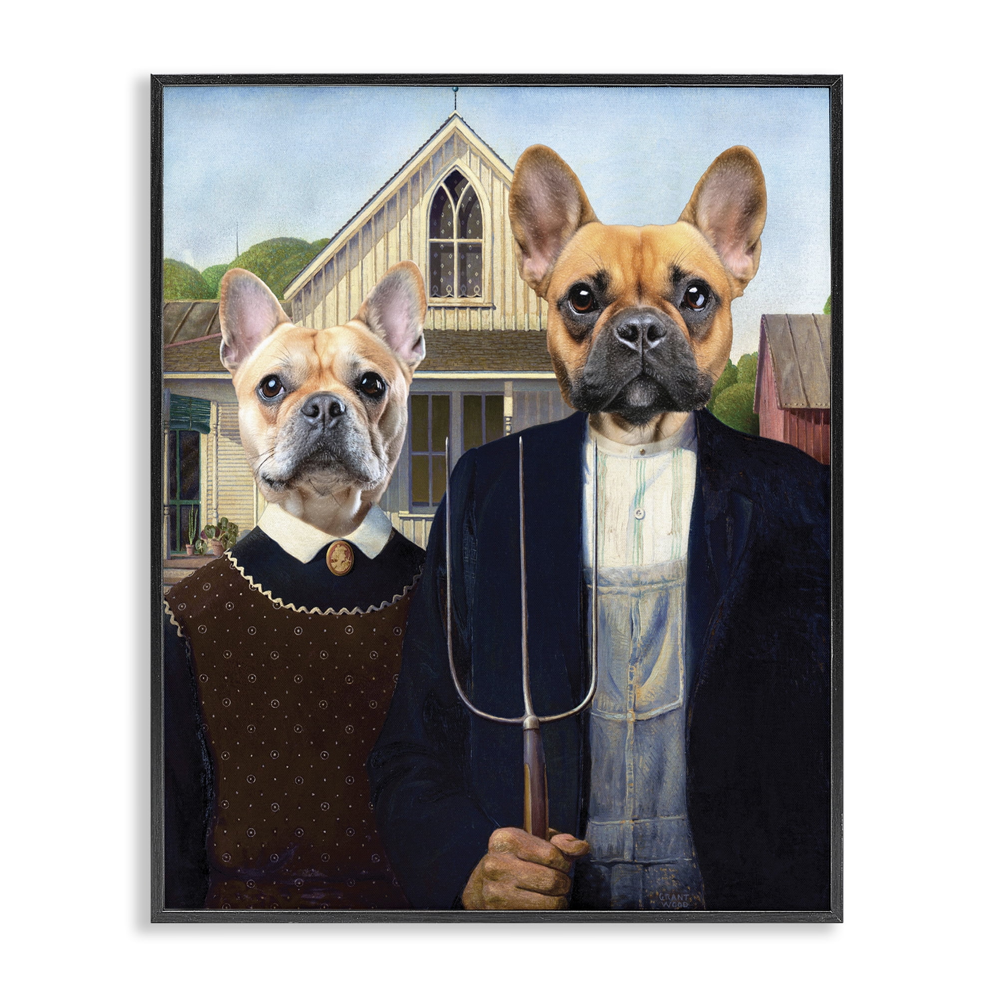 Stupell Industries French Bulldogs Iconic Farmers Black Framed Giclee Art, design by Grotto Studios