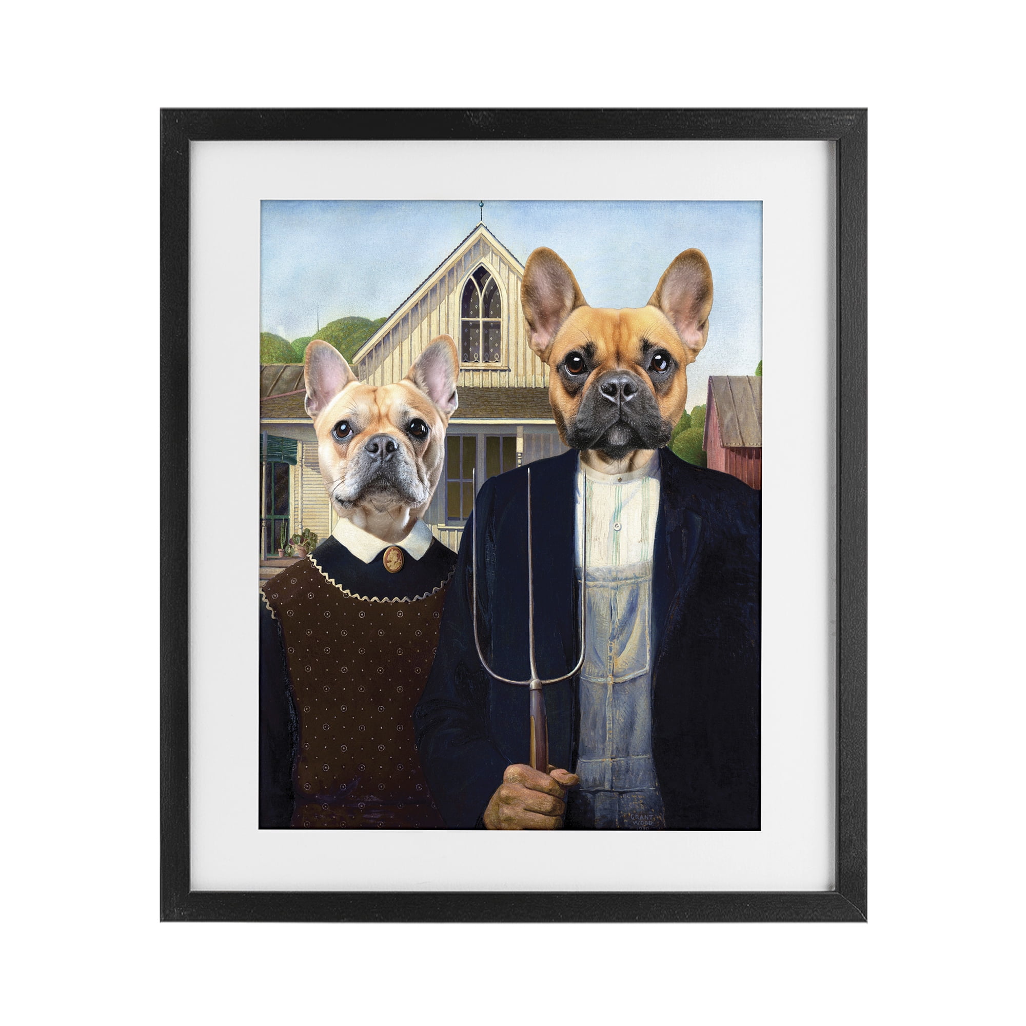 Stupell Industries French Bulldogs Iconic Farmers Black Framed Print Under Glass, design by Grotto Studios
