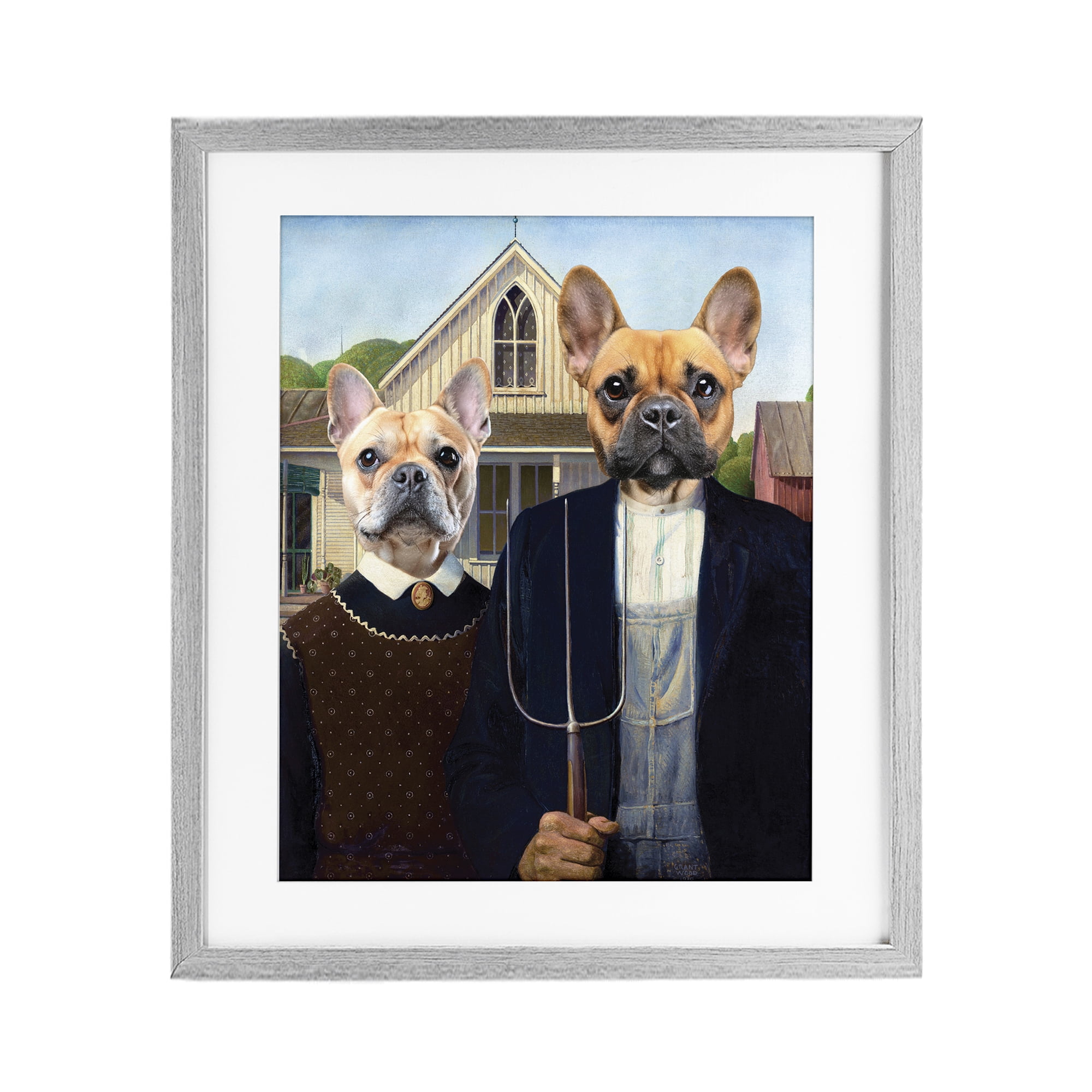 Stupell Industries French Bulldogs Iconic Farmers Gray Framed Print Under Glass, design by Grotto Studios