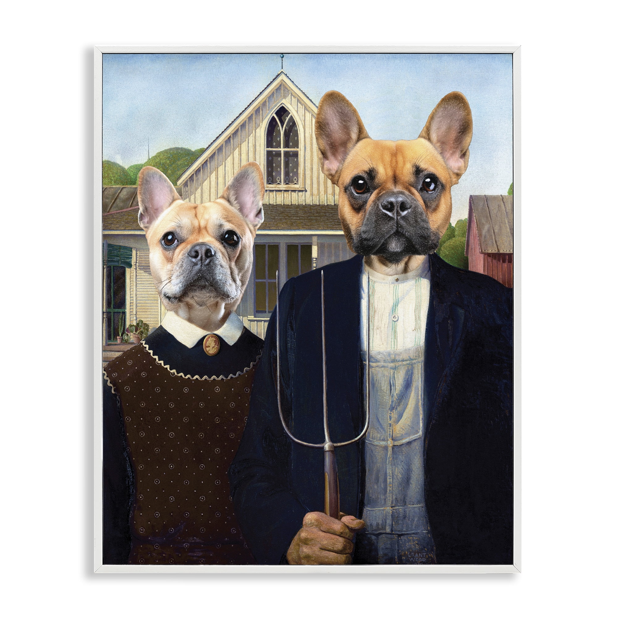 Stupell Industries French Bulldogs Iconic Farmers White Framed Giclee Art, design by Grotto Studios