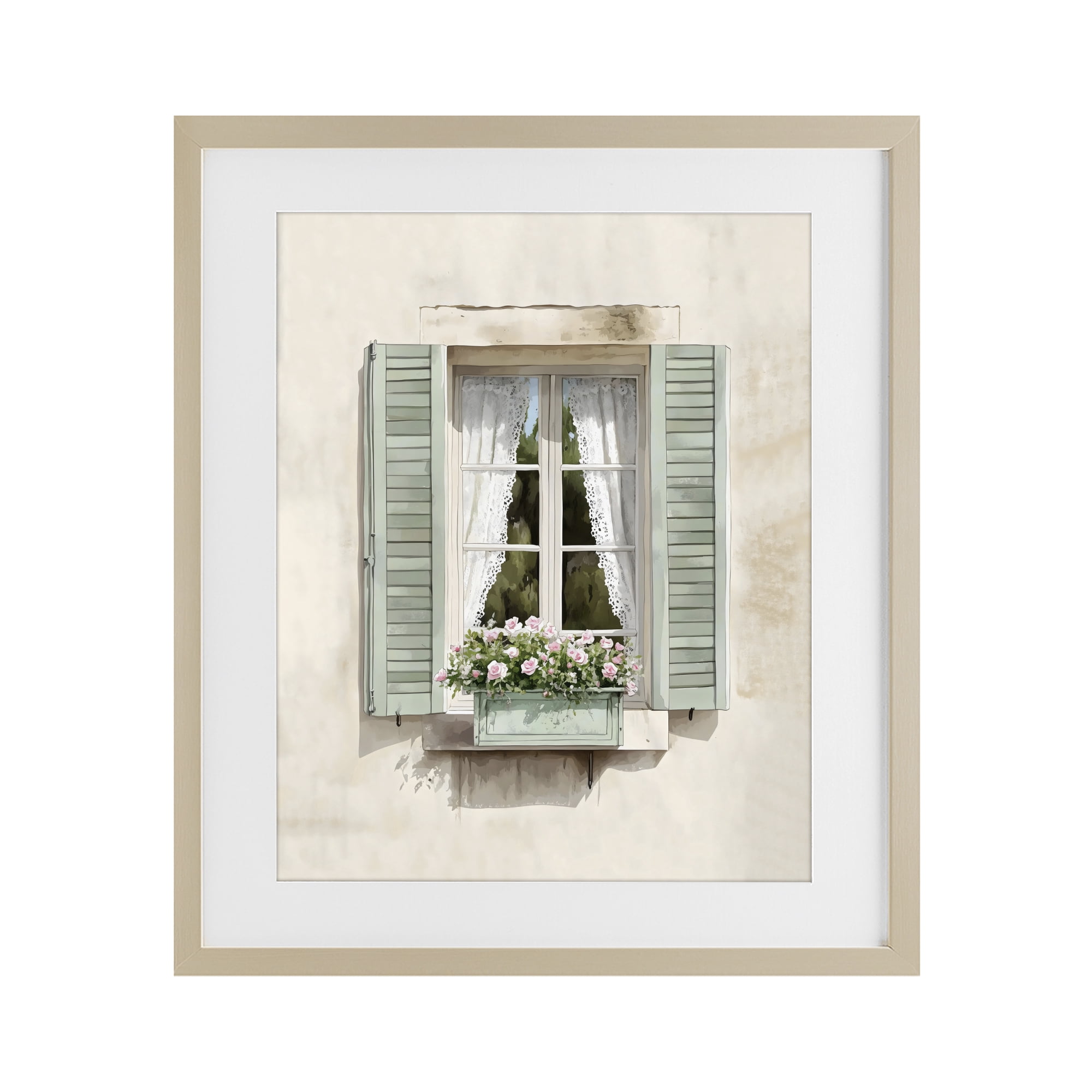 Stupell Industries French Cafe Window Curtains Birch Framed Print Under Glass, design by LSR Design Studio