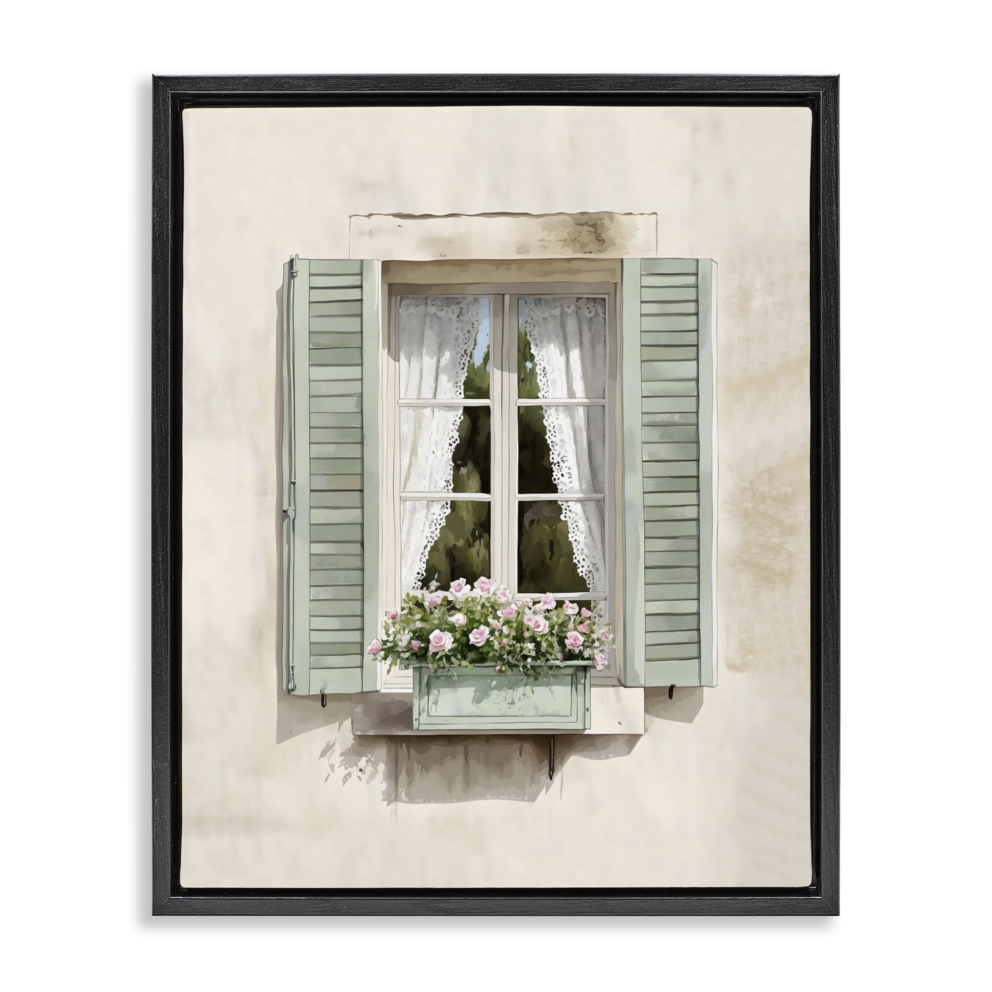 Stupell Industries French Cafe Window Curtains Black Framed Floater Canvas Wall Art, design by LSR Design Studio