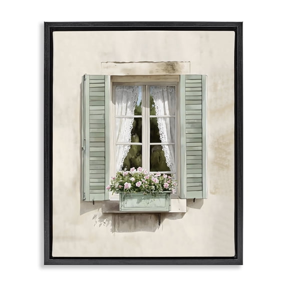 Stupell Industries Traditional French Cafe Window Curtains Black Floating Frame Canvas Art, 17 x 21, by LSR Design Studio