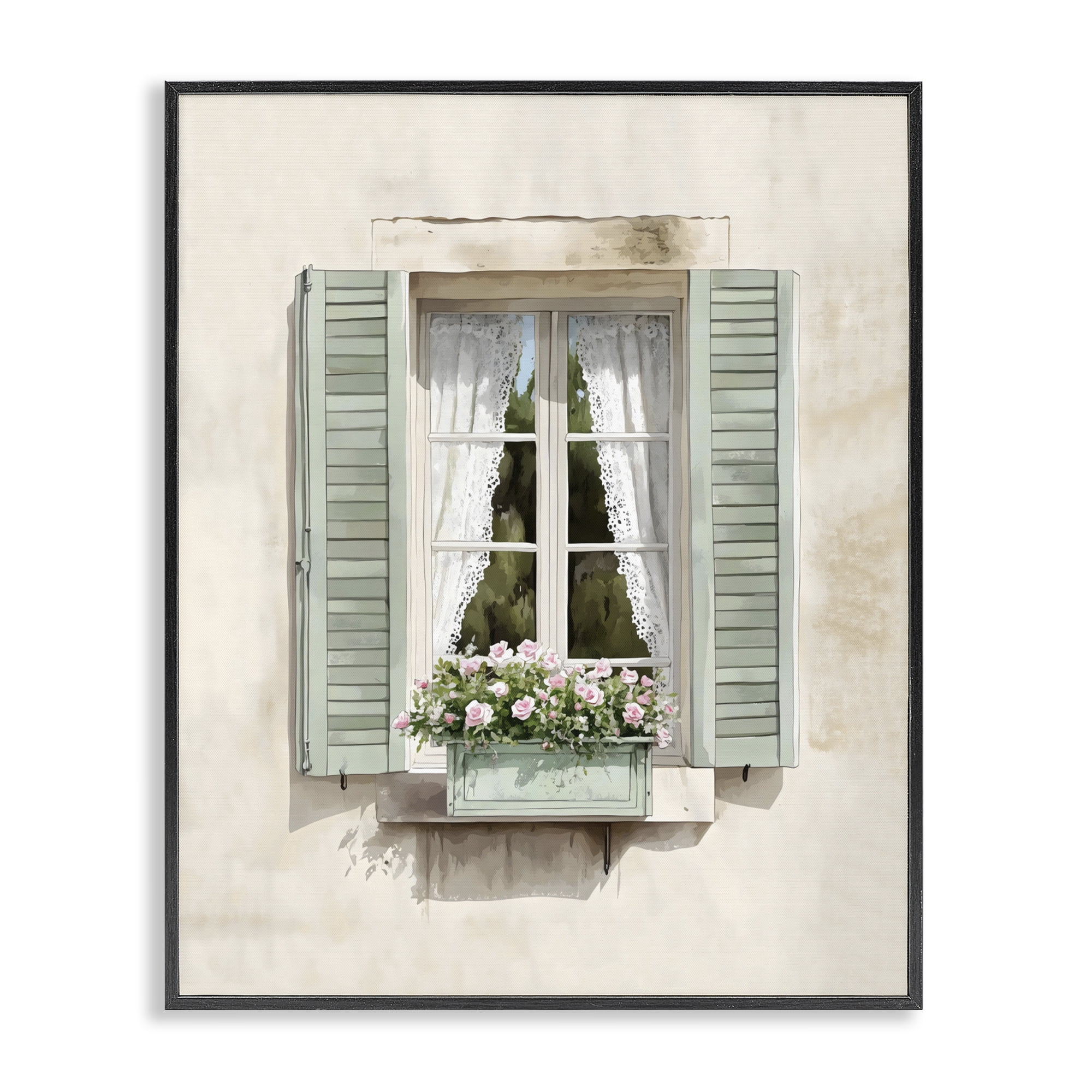 Stupell Industries French Cafe Window Curtains Black Framed Giclee Art, design by LSR Design Studio