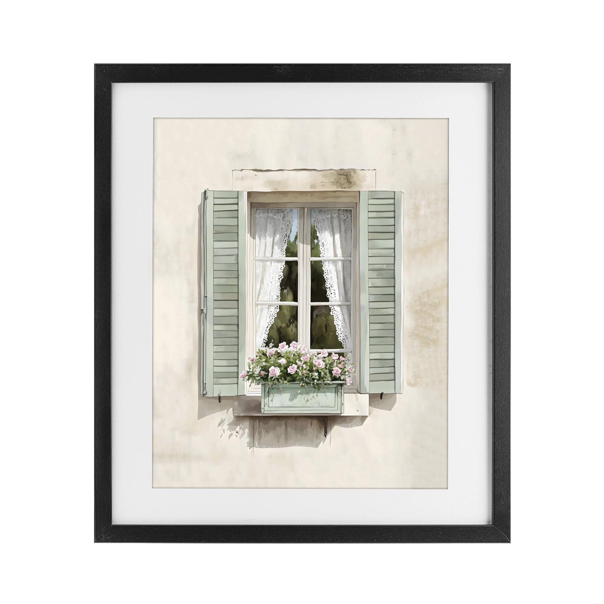 Stupell Industries French Cafe Window Curtains Black Framed Print Under Glass, design by LSR Design Studio