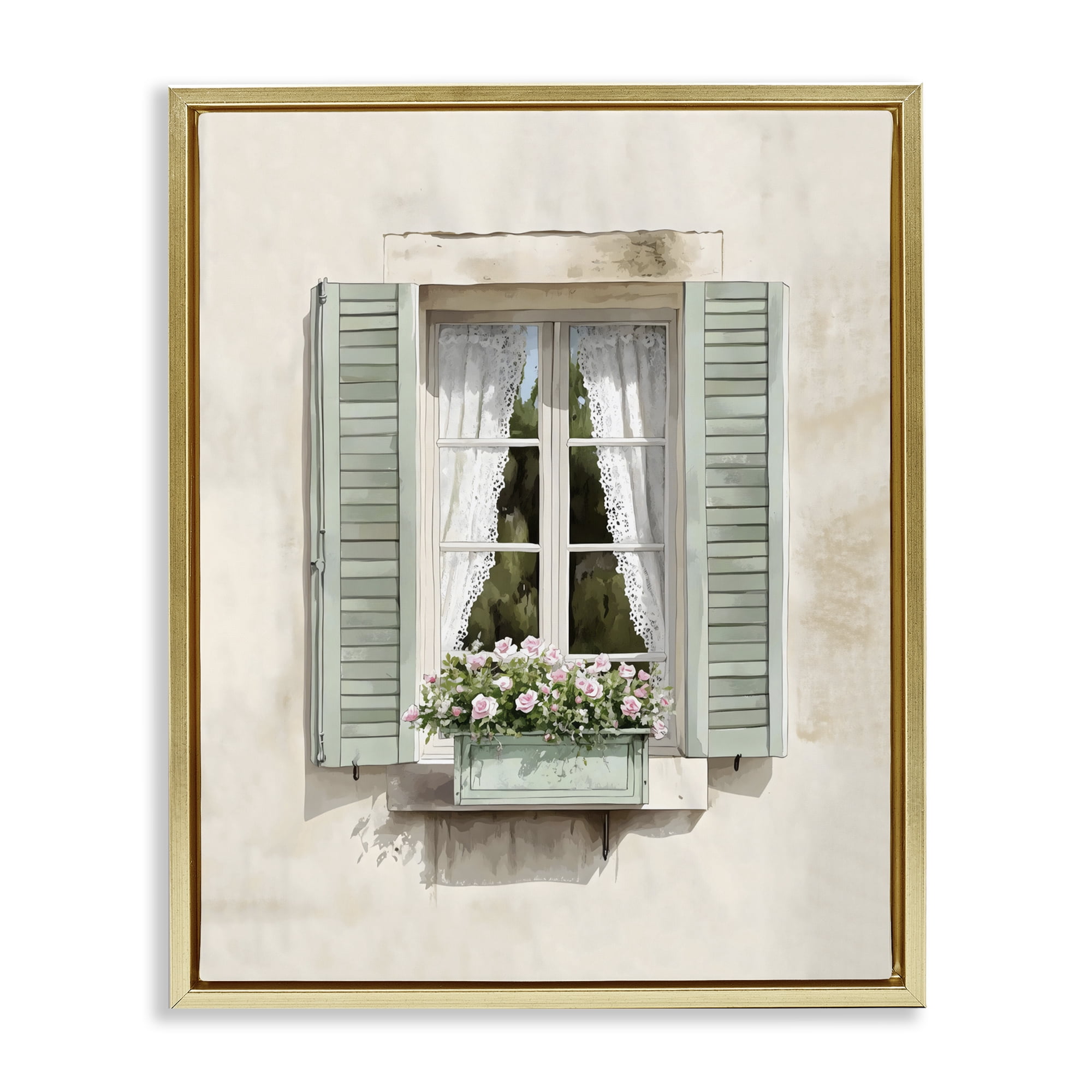 Stupell Industries French Cafe Window Curtains Gold Framed Floater Canvas Wall Art, design by LSR Design Studio