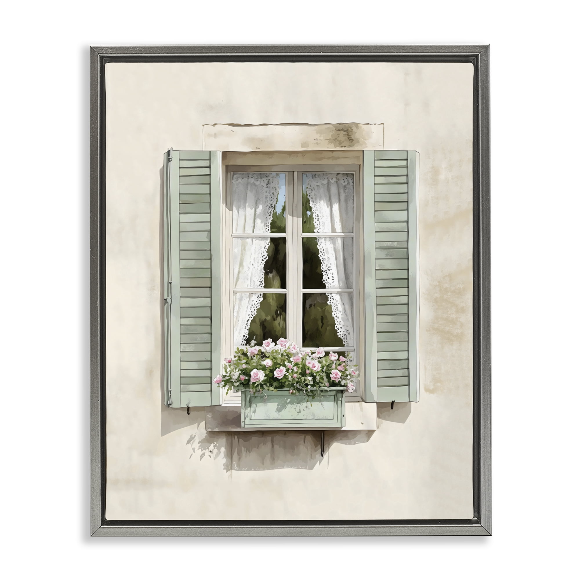 Stupell Industries French Cafe Window Curtains Gray Framed Floater Canvas Wall Art, design by LSR Design Studio