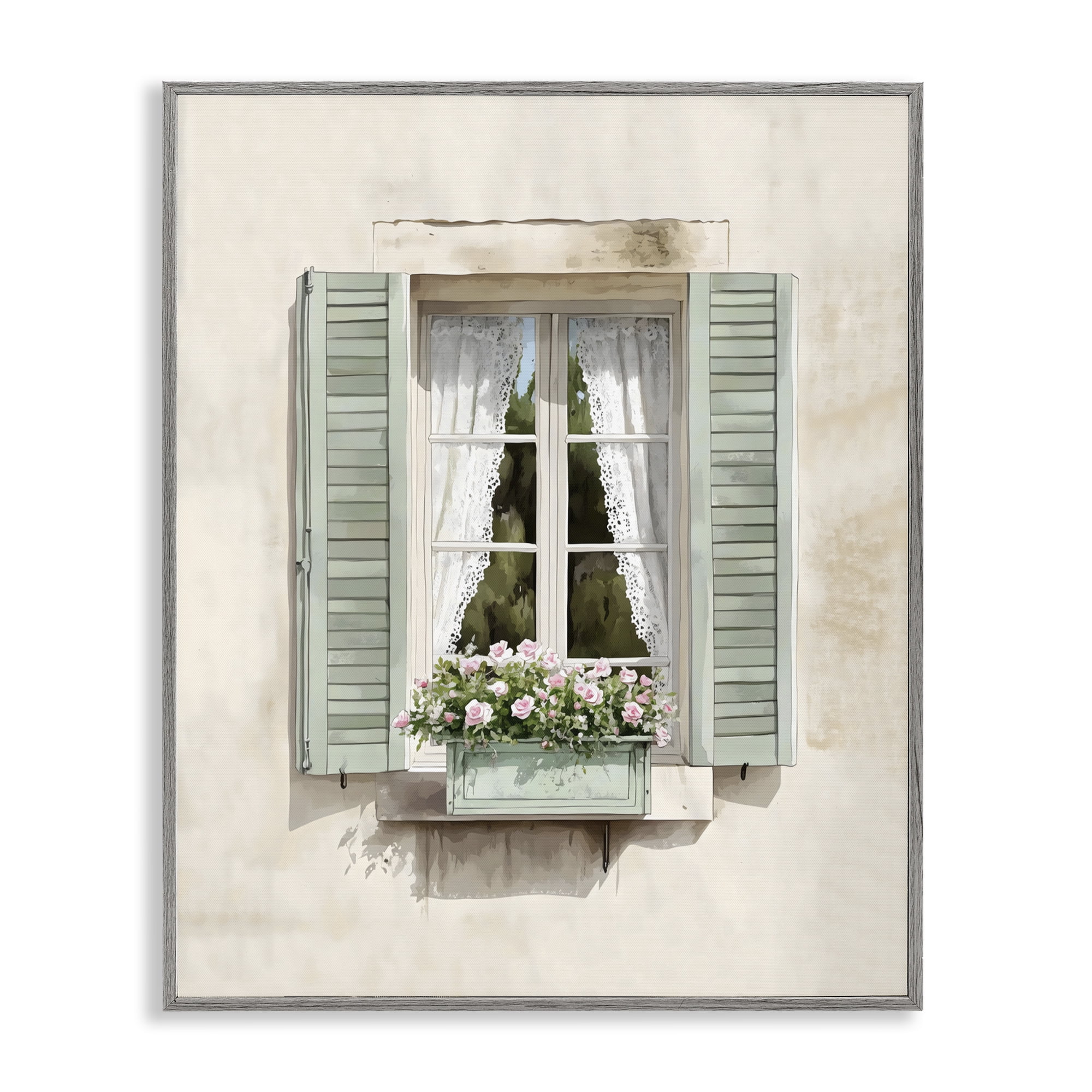 Stupell Industries French Cafe Window Curtains Gray Framed Giclee Art, design by LSR Design Studio