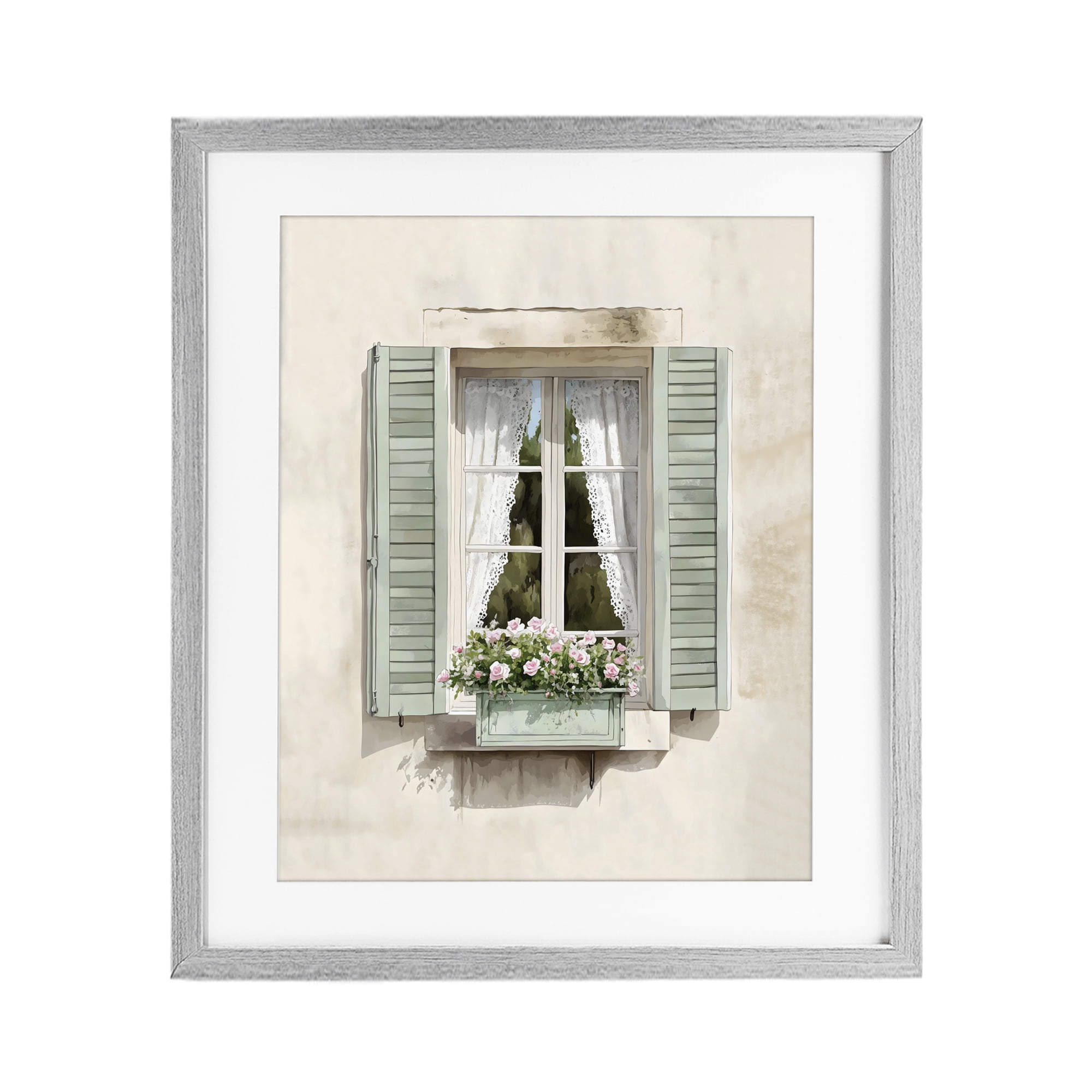 Stupell Industries French Cafe Window Curtains Gray Framed Print Under Glass, design by LSR Design Studio