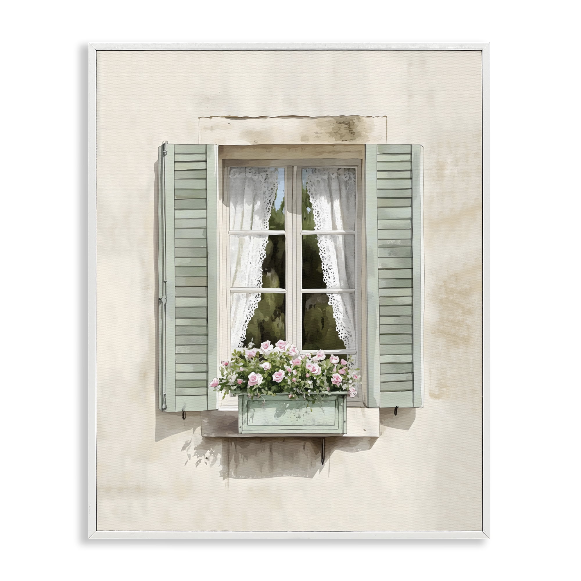 Stupell Industries French Cafe Window Curtains White Framed Giclee Art, design by LSR Design Studio