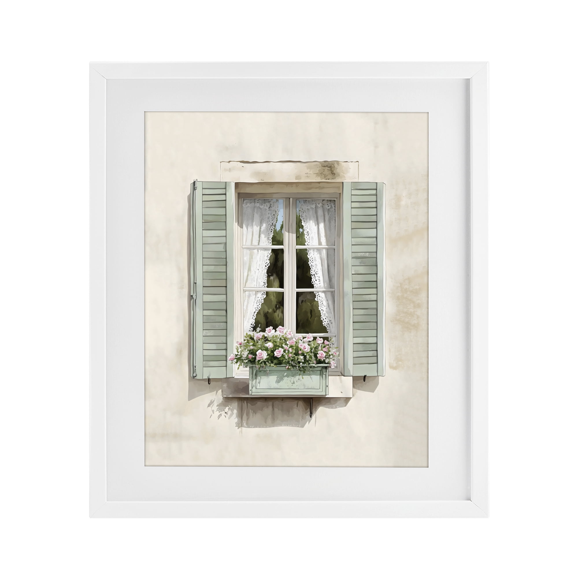 Stupell Industries French Cafe Window Curtains White Framed Print Under Glass, design by LSR Design Studio