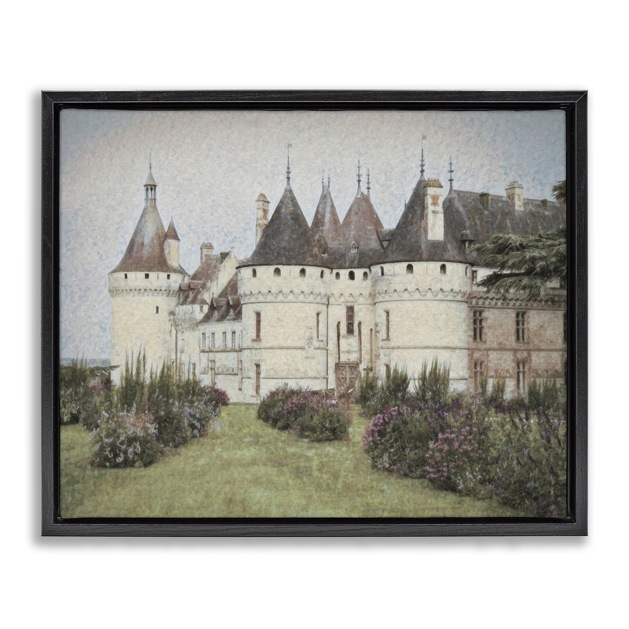 Stupell Industries French Castle Landmark Buildings & Architecture Painting Black Floater Framed Canvas Art Print Wall Art, 31 x 25