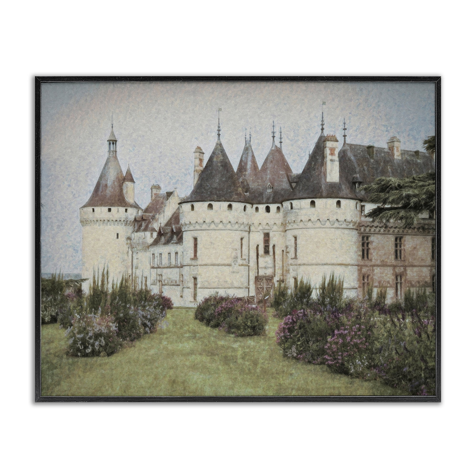 Stupell Industries French Castle Landmark Buildings & Architecture Painting Black Framed Art Print Wall Art, 20 x 16