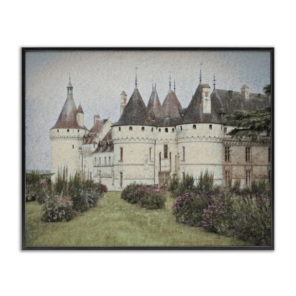 Stupell Industries French Castle Landmark Buildings & Architecture Painting Black Framed Art Print Wall Art, 30 x 24