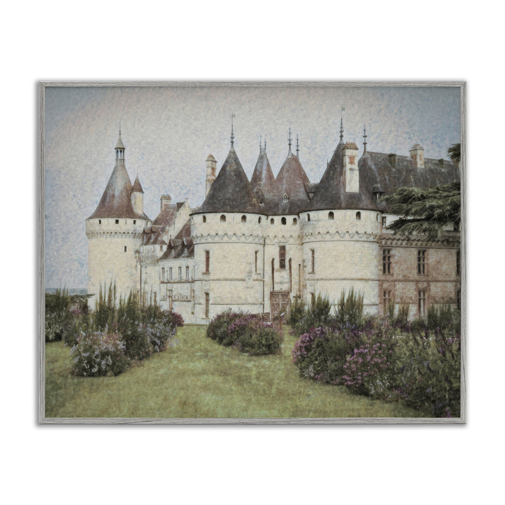Stupell Industries French Castle Landmark Buildings & Architecture Painting Gray Framed Art Print Wall Art, 30 x 24