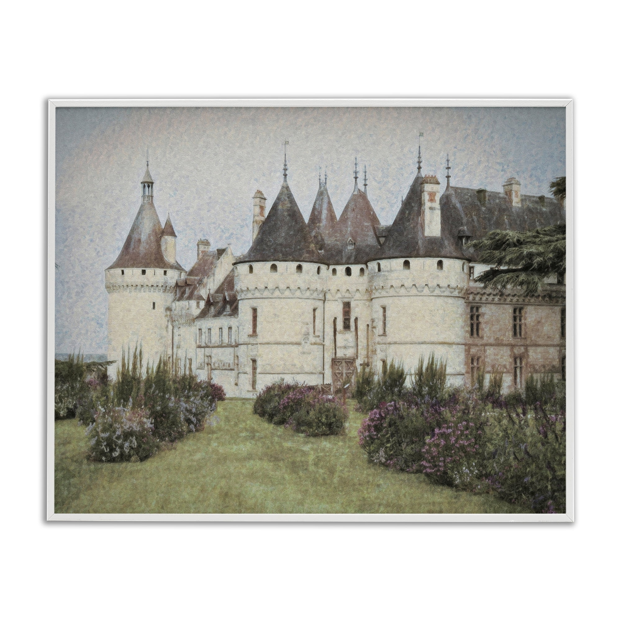 Stupell Industries French Castle Landmark Buildings & Architecture Painting White Framed Art Print Wall Art, 30 x 24