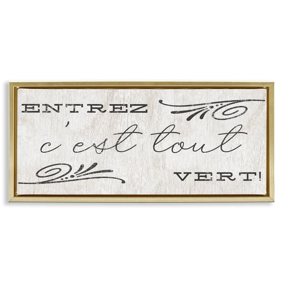 Stupell Industries French Come In Phrase Text & Numbers Painting Gold Floater Framed Canvas Art Print Wall Art, 31 x 14