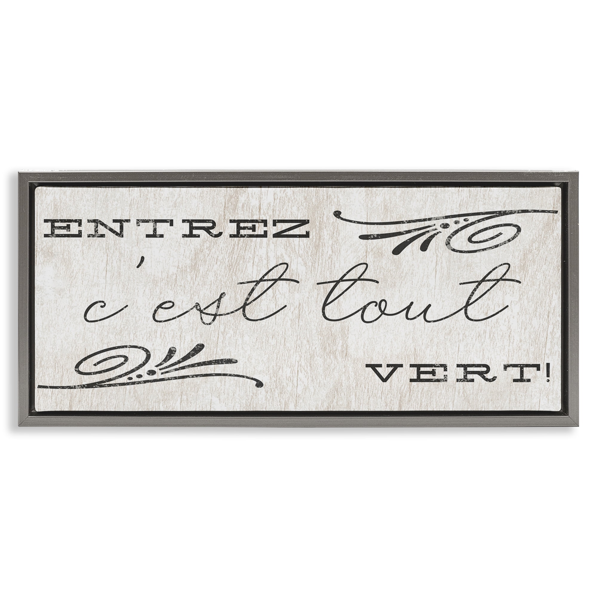 Stupell Industries French Come In Phrase Text & Numbers Painting Gray Floater Framed Canvas Art Print Wall Art, 31 x 14