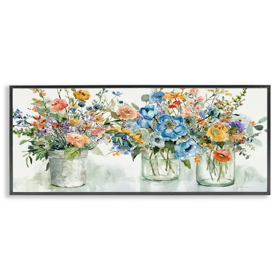 Stupell Industries French Cottage Mason Glass Jar Flower Arrangement Bouquet,24 x 10, Design by Carol Robinson