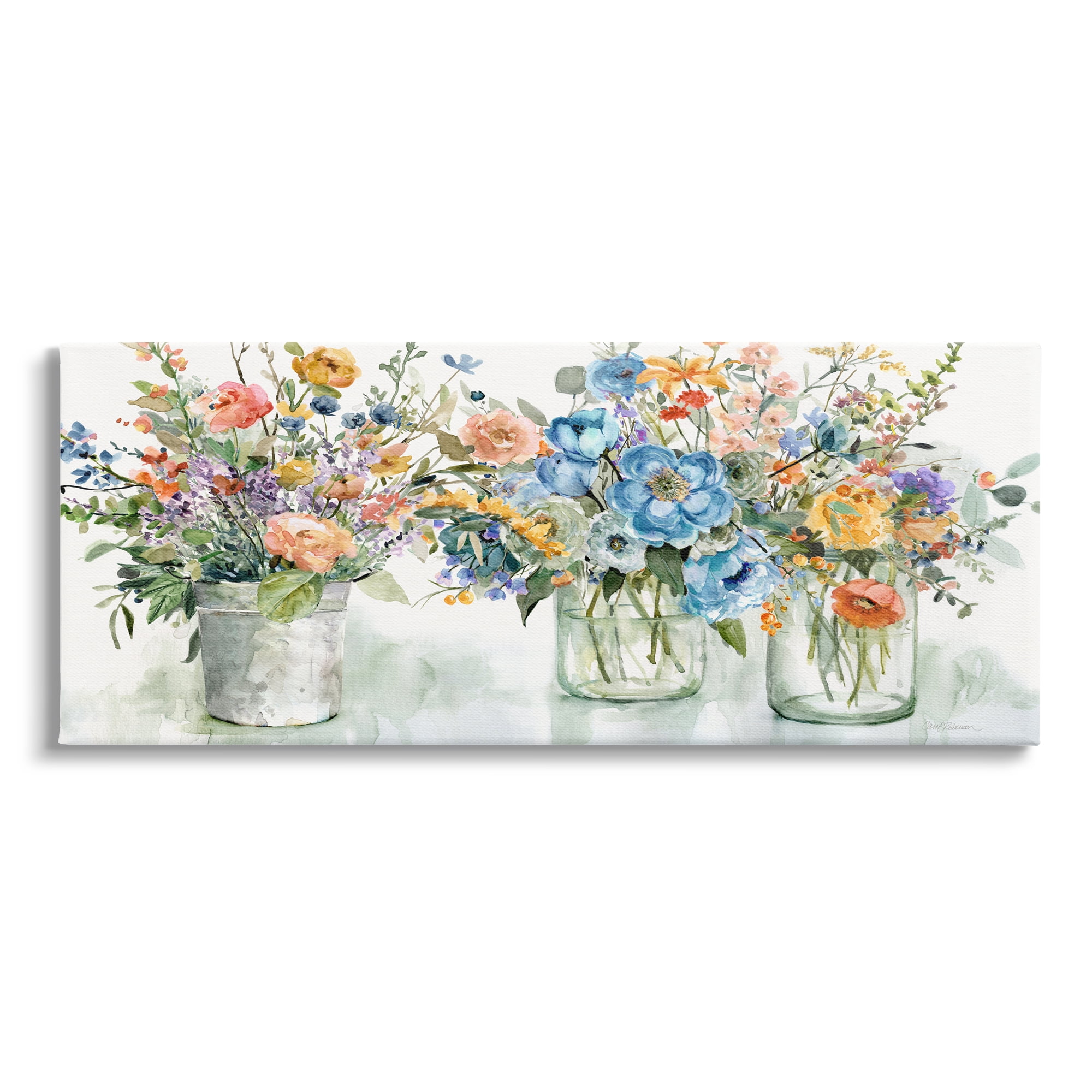 Stupell Industries French Cottage Mason Glass Jar Flower Arrangement Bouquet,30 x 13, Design by Carol Robinson