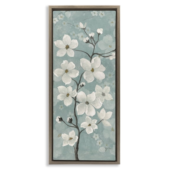 Stupell Industries French Country Apple Blossom on Green Brown Floating Frame Canvas Art, 11 x 25, by Janet Tava