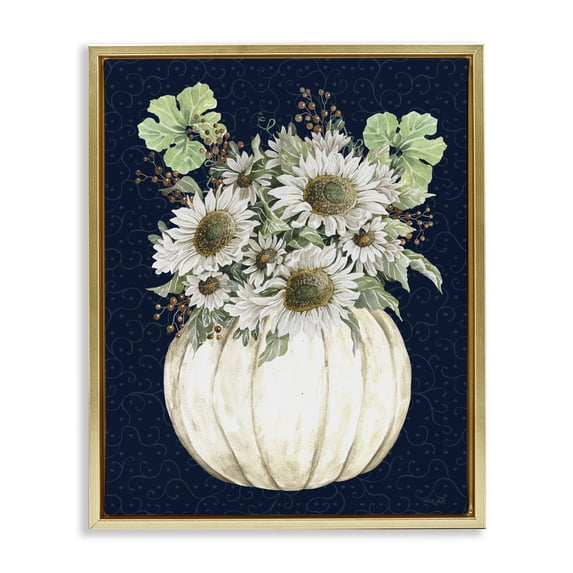Stupell Industries French Country Autumn Foliage Pumpkin Bouquet Gold Floating Frame Canvas Art, 25 x 31, by Cindy Jacobs