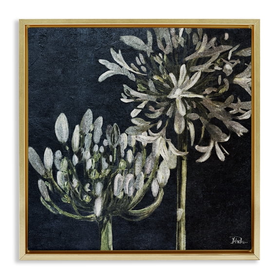 Stupell Industries French Country Blooming White Herbs Gold Floating Frame Canvas Art, 18 x 18, by Patricia Pinto