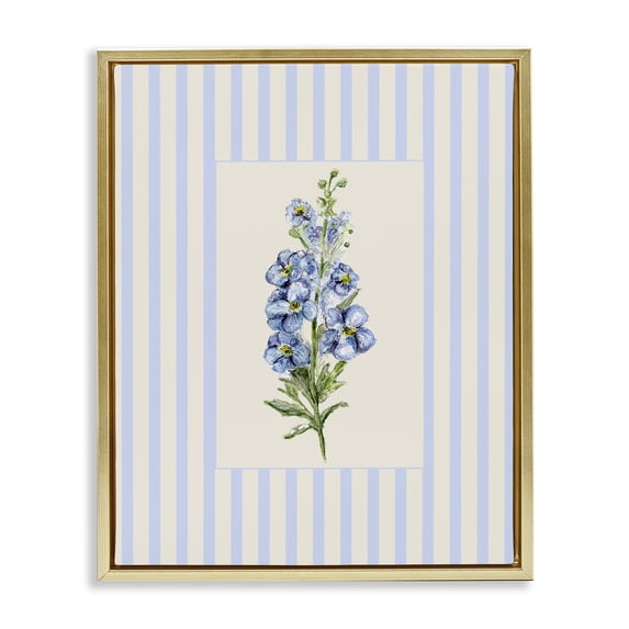 Stupell Industries French Country Blue Stripe Larkspur Gold Floating Frame Canvas Art, 17 x 21, by Lisa Wehmeyer