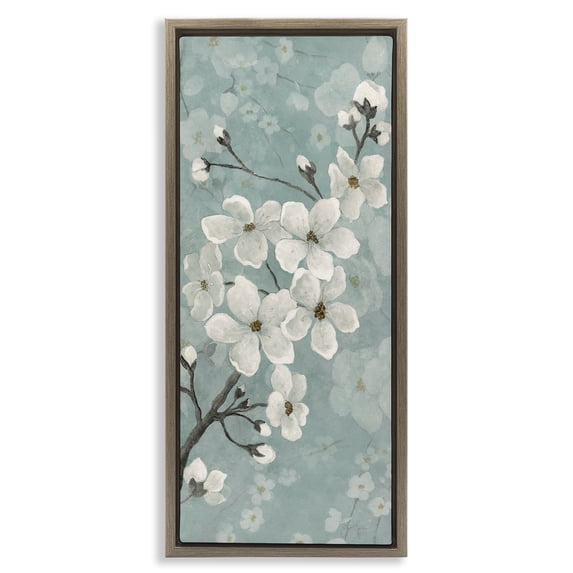 Stupell Industries French Country Cherry Blossoms on Green Brown Floating Frame Canvas Art, 14 x 31, by Janet Tava