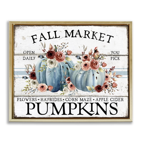Stupell Industries French Country Fall Floral Pumpkins Gold Floating Frame Canvas Art, 21 x 17, by Creatif Belle