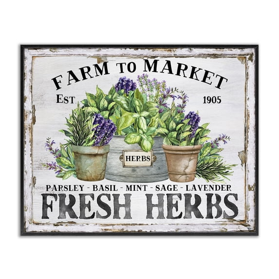 Stupell Industries French Country Farmhouse Fresh Herbs Black Framed Giclee Art, 14 x 11, by Creatif Belle