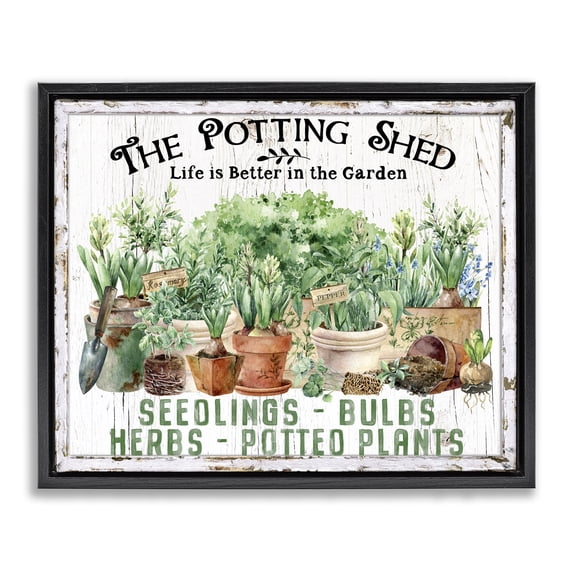 Stupell Industries French Country Farmhouse Potting Shed Black Floating Frame Canvas Art, 31 x 25, by Creatif Belle