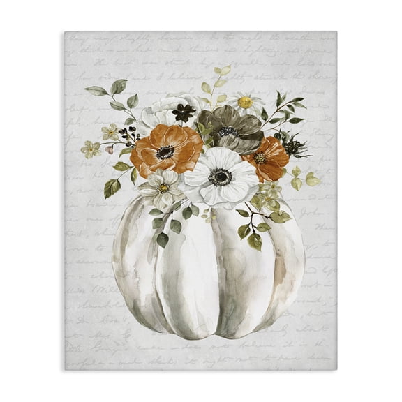 Stupell Industries French Country Festive Flower Bouquet Pumpkin Cursive Words Background Canvas Art, 16 x 20, by Lettered and Lined